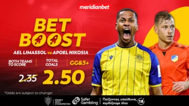 Meridianbet: ΑΕΛ-ΑΠΟΕΛ | Ντέρμπι με τοπ αποδόσεις και στα γκολ! – Τι περιμένεις; Στοιχημάτισε και άρπαξε το μπόνους τώρα!