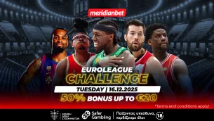 Meridianbet: Euroleague Challenge με 50% μπόνους από το οποίο επιβάλλεται να επωφεληθείς!