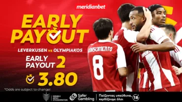 Meridianbet: Λεβερκούζεν-Ολυμπιακός: Σούπερ το 3.80 της πρώιμης πληρωμής – Αν ψάχνεις το σωστό μέρος για στοίχημα, εδώ είσαι!